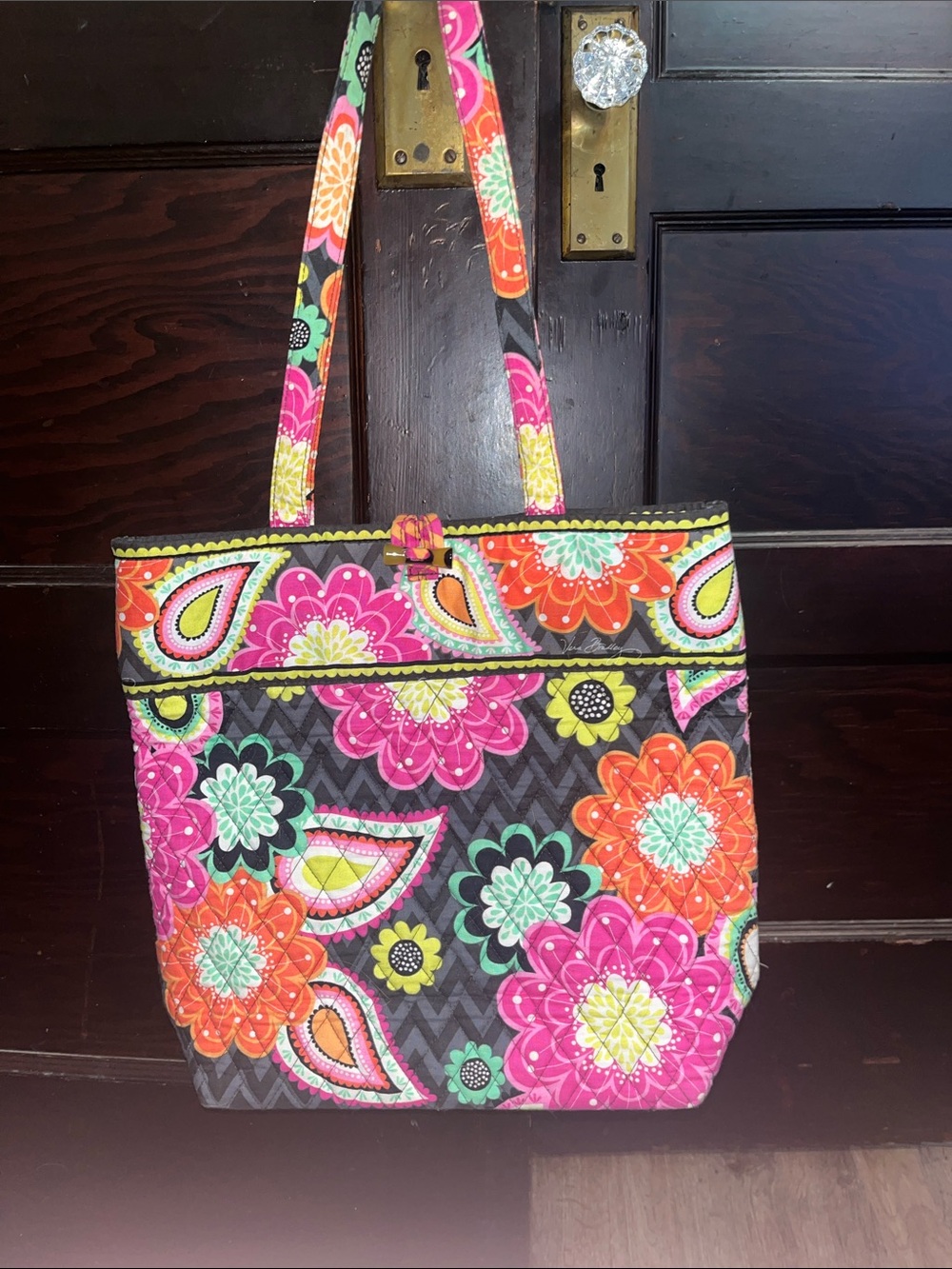 Vera Bradley Tote Bag Grey with Flowers